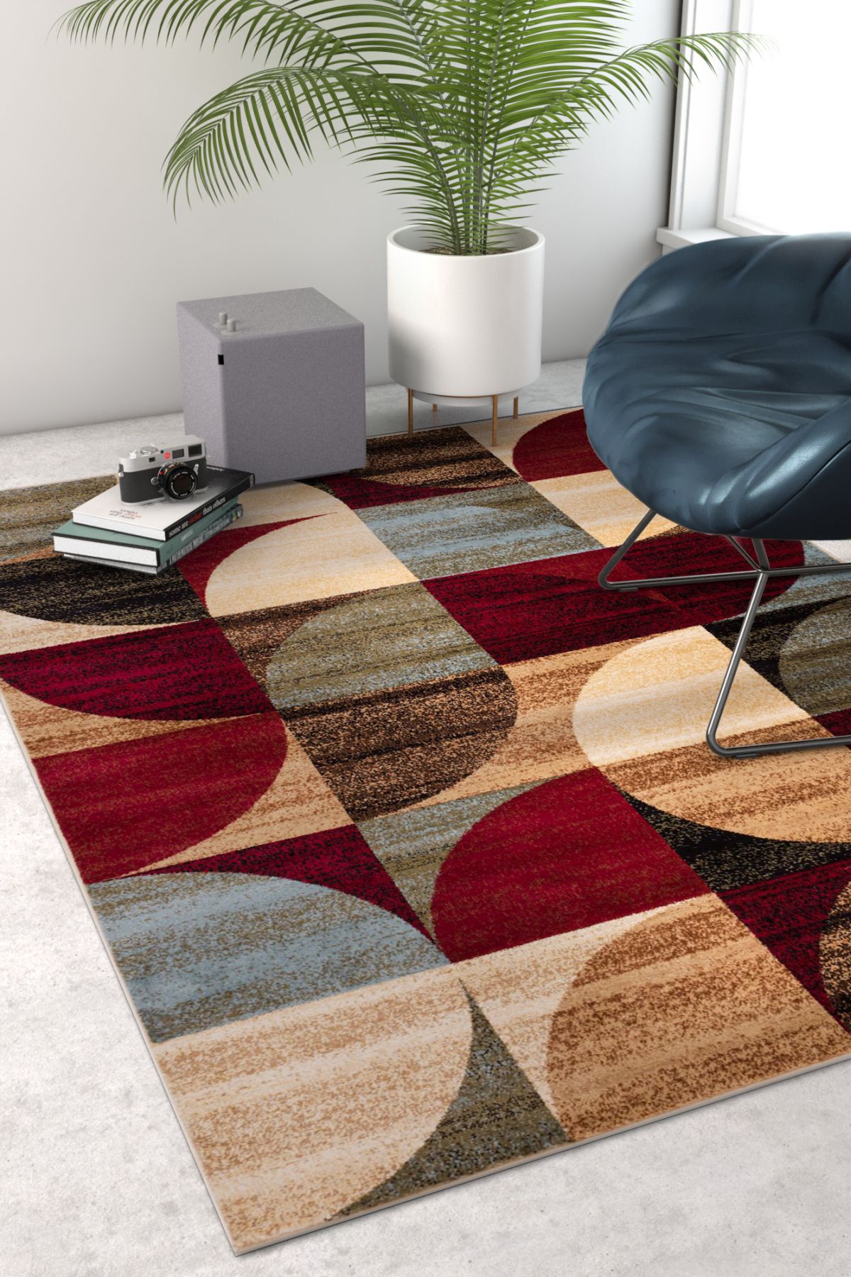 You don’t need a giant area rug to complete your living room look. Mid Century Modern Multicolor Geometric Modern Area Rug ...